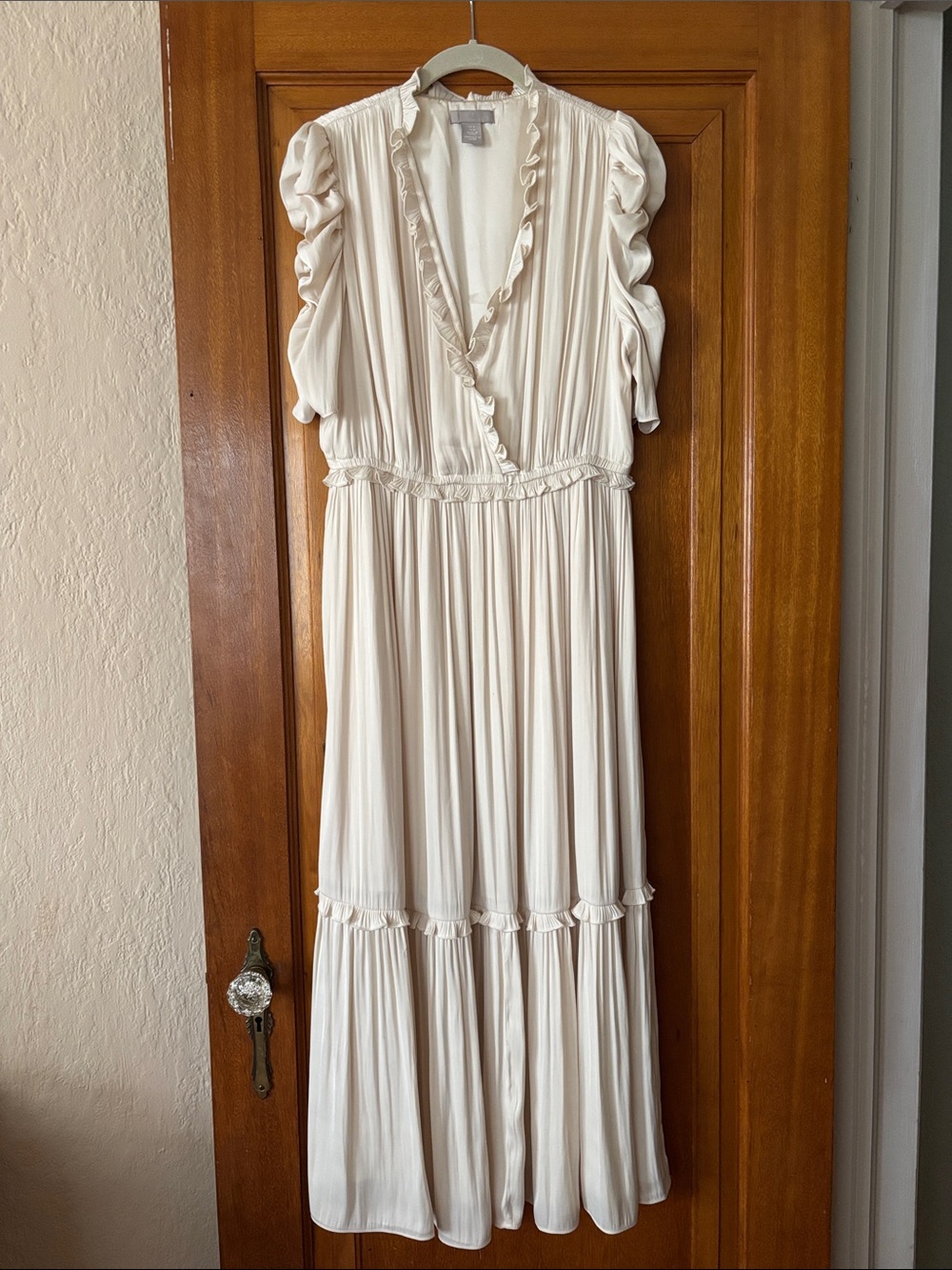 H&M Cream Ruffled V-Neck Maxi Dress